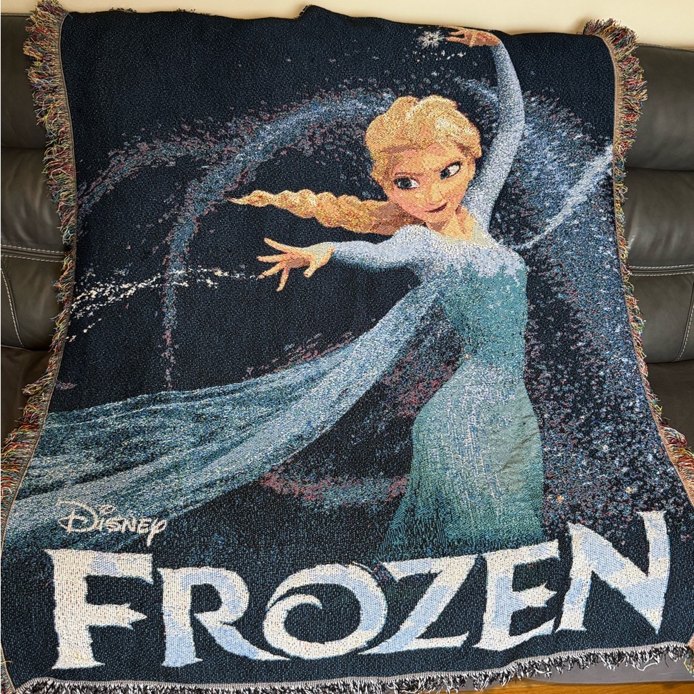 Disney Elsa Woven Throw Blanket - Navy, Teal, Blonde Retail $89